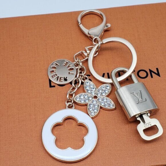 Authentic Louis Vuitton Gold Lock & Box w/ Unbranded Flower Bagcharm 122725 - Picture 8 of 10